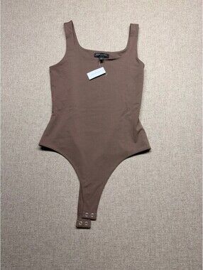 NWT Banana Republic Brown Knit Square Neck Thong Bodysuit Tank Top Extra Small
